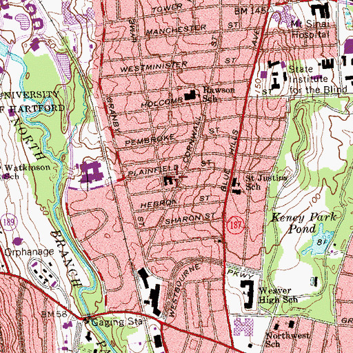 Topographic Map of Mountain Laurel School, CT