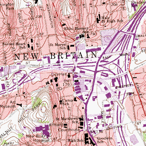 Topographic Map of New Britain City Hall, CT
