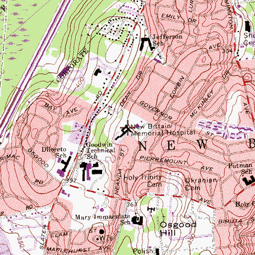 Topographic Map of New Britain General Hospital Health Sciences Library, CT