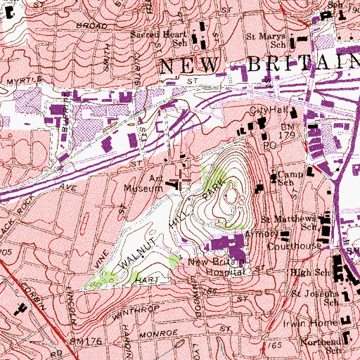 Topographic Map of New Britain Museum of American Art, CT