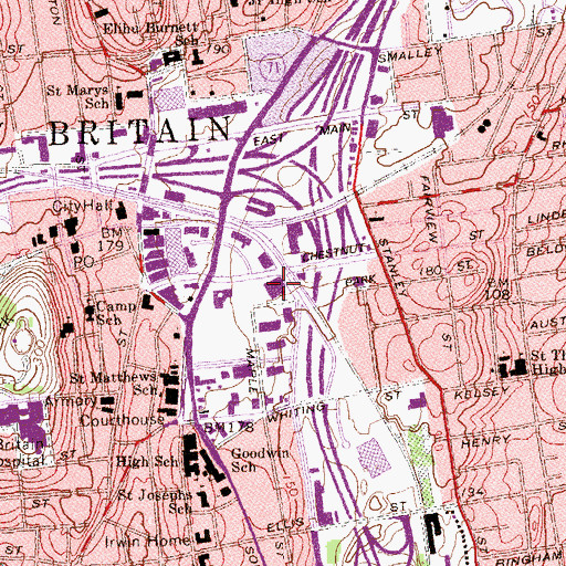 Topographic Map of New Britain Post Office, CT