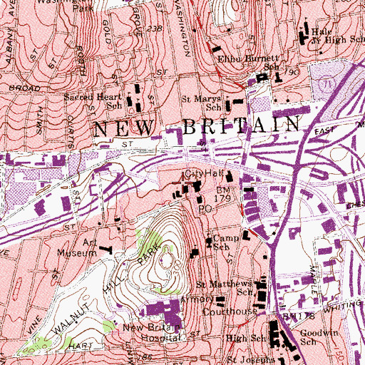 Topographic Map of New Britain Youth Museum, CT