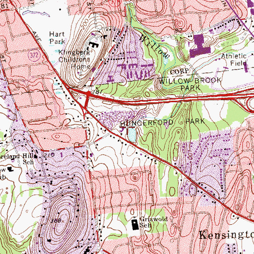 Topographic Map of New Britain Youth Museum at Hungerford Park, CT
