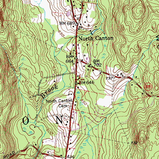 Topographic Map of North Canton Post Office, CT