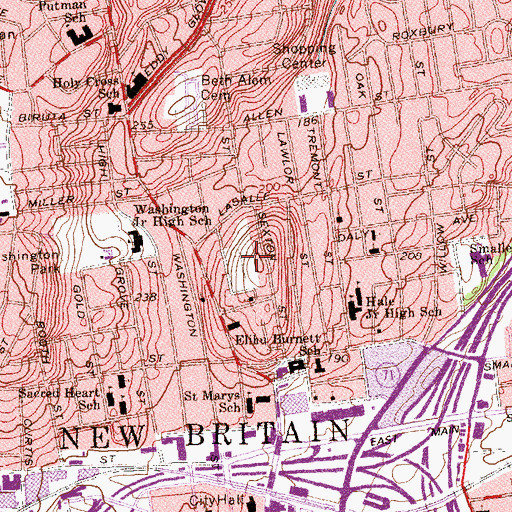 Topographic Map of Saint Marys Old Cemetery, CT