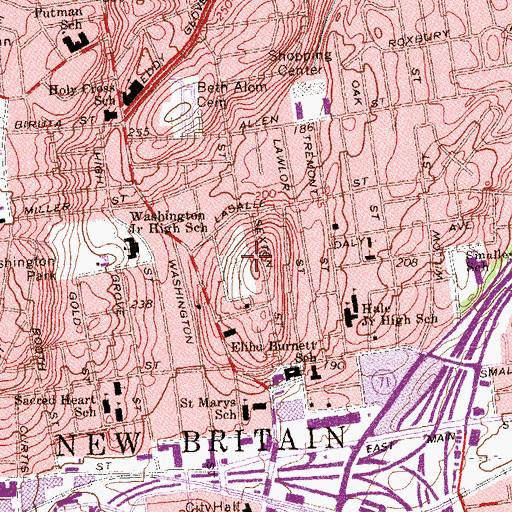 Topographic Map of Old Saint Mary Roman Catholic Cemetery, CT