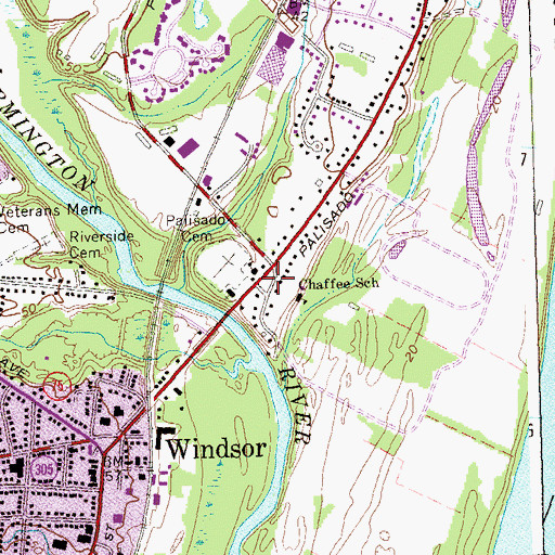 Topographic Map of Palisado Green, CT