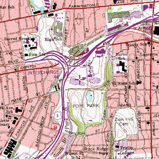 Topographic Map of Park Plaza Shopping Center, CT