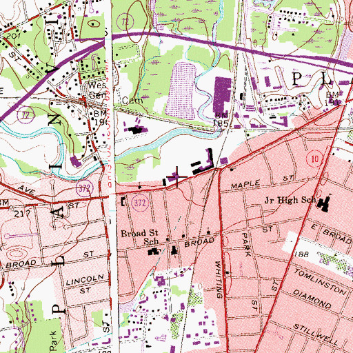 Topographic Map of Plainville Fire Department, CT