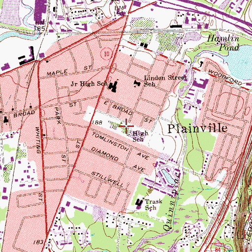 Topographic Map of Plainville High School, CT