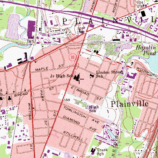 Topographic Map of Plainville Junior High School, CT