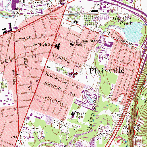 Topographic Map of Plainville Prekindergarten, CT