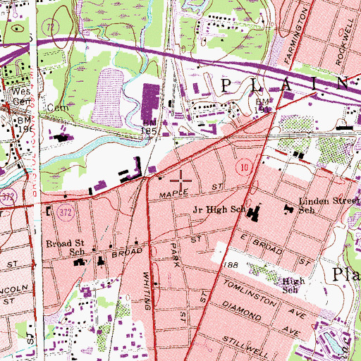 Topographic Map of Plainville Public Library, CT