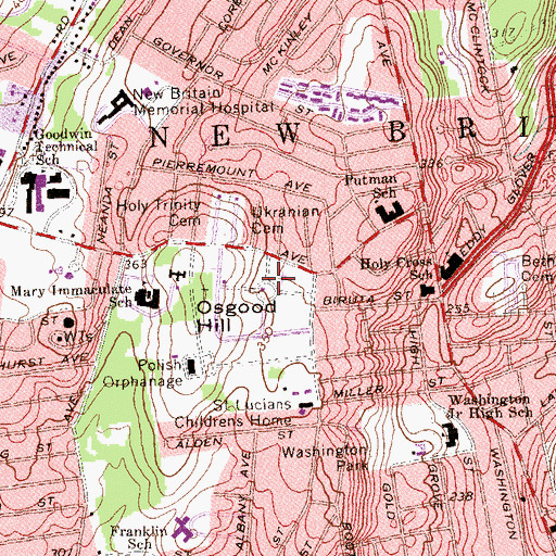 Topographic Map of Sacred Heart Cemetery, CT