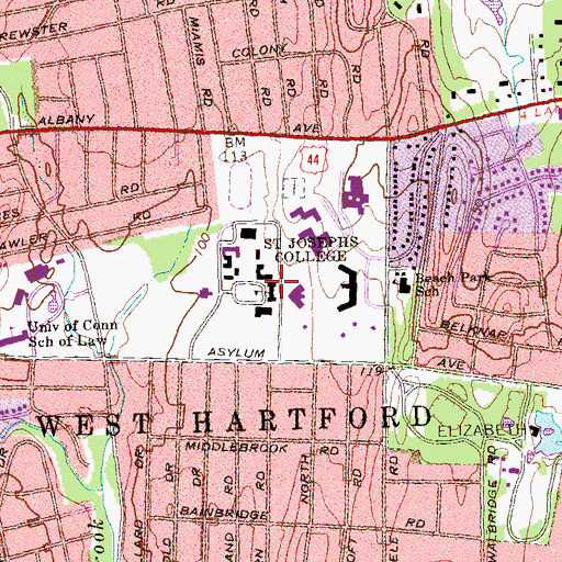 Topographic Map of Pope Pius XII Library, CT