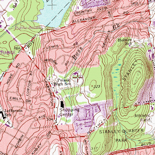 Topographic Map of Pulaski Middle School, CT