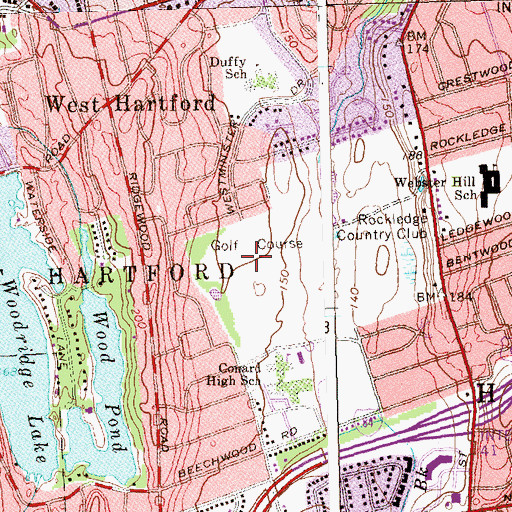 Topographic Map of Rockledge Country Club, CT