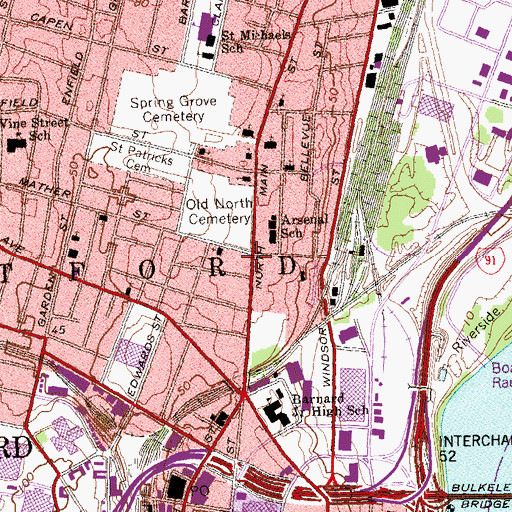 Topographic Map of Ropkins Branch Hartford Public Library, CT