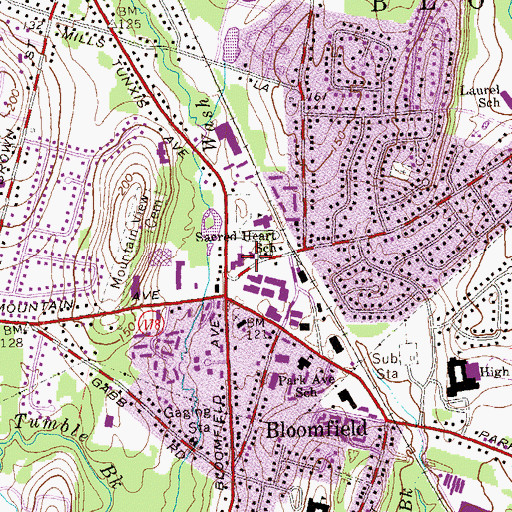 Topographic Map of Sacred Heart Parish Church, CT