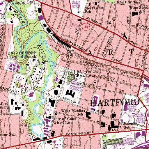 Topographic Map of Saint Francis Hospital and Medical Center Health Sciences Libra, CT