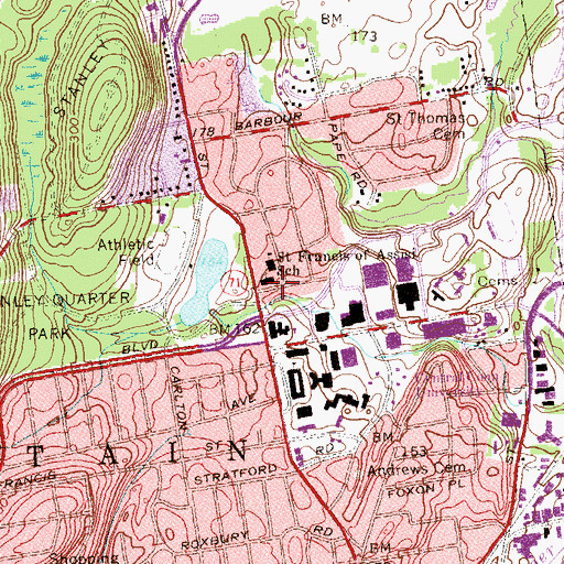 Topographic Map of Saint Francis of Assisi Church, CT