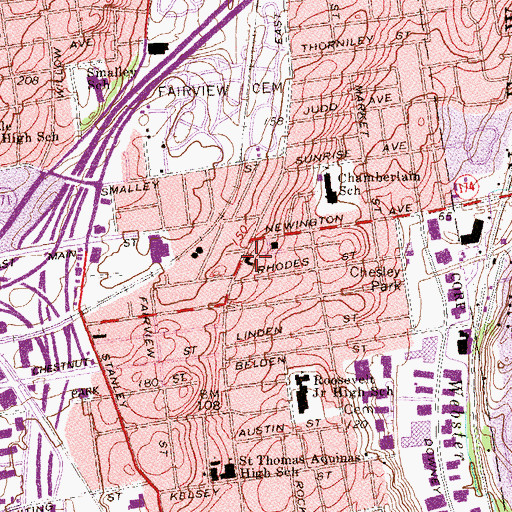 Topographic Map of Saint John the Evangelist Catholic Church, CT