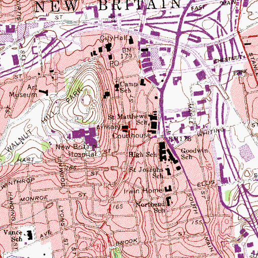 Topographic Map of Saint Johns Evangelical Lutheran Church, CT