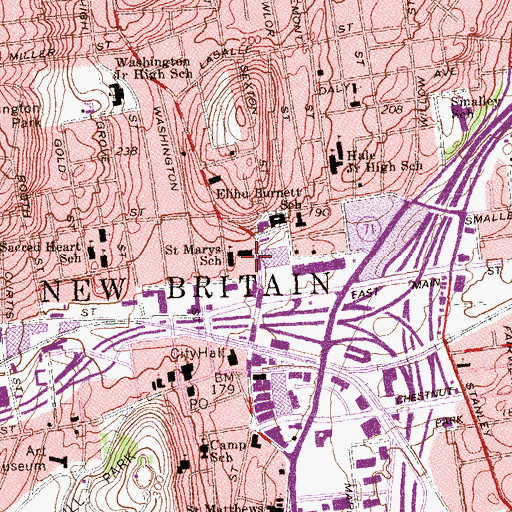 Topographic Map of Saint Mary Church, CT