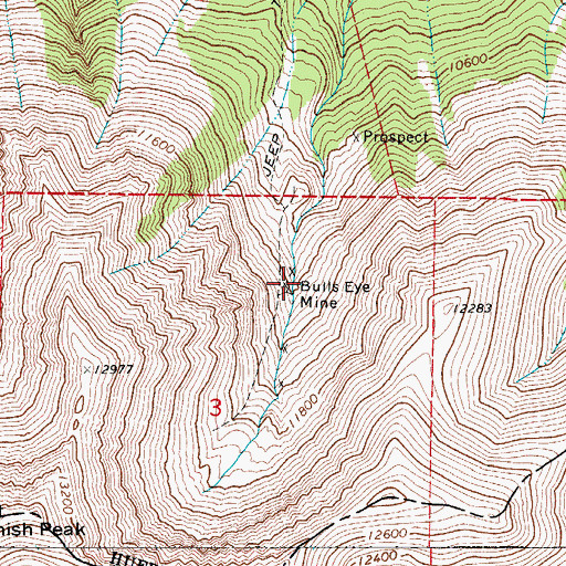 Topographic Map of Bulls Eye Mine, CO