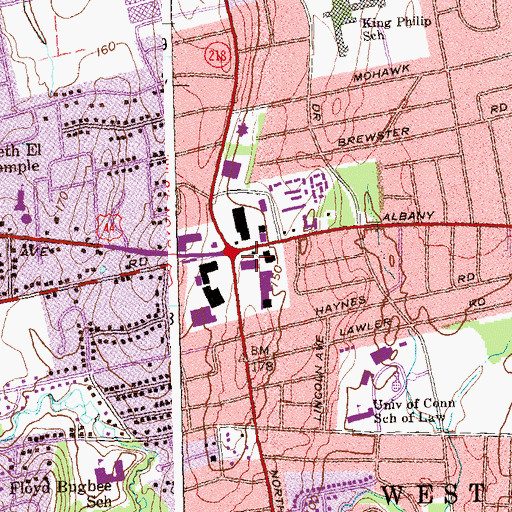 Topographic Map of Shops at Bishops Corner Shopping Center, CT