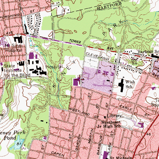 Topographic Map of Simpson-Waverly School, CT