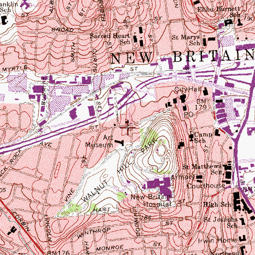 Topographic Map of Temple B'Nai Israel, CT