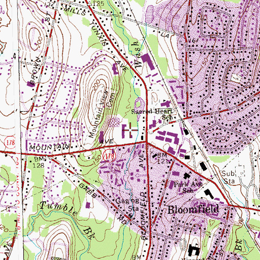 Topographic Map of The Center of Bloomfield Shopping Center, CT