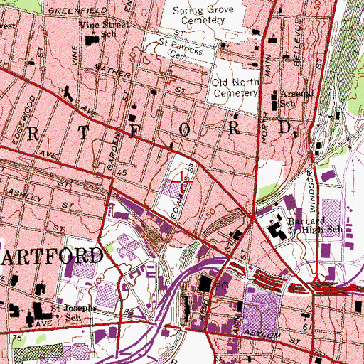 Topographic Map of Thomas Tquiri Middle School, CT