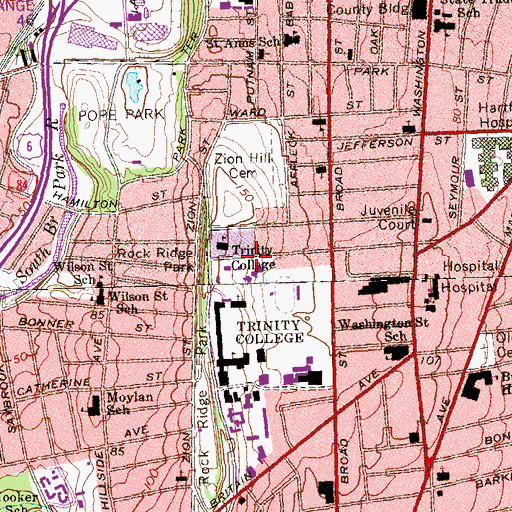 Topographic Map of Trinity College Library, CT