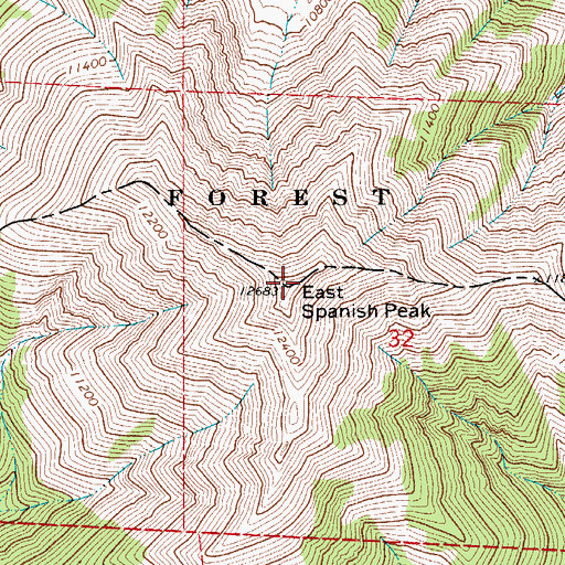 Topographic Map of East Spanish Peak, CO