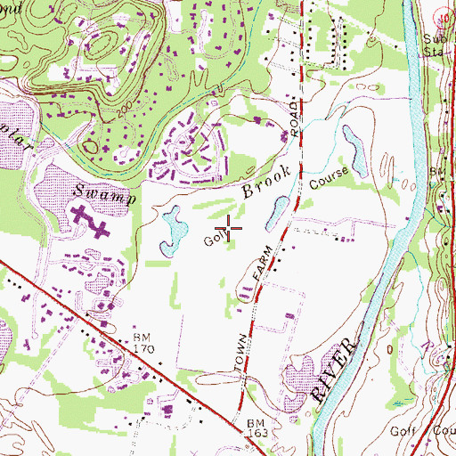 Topographic Map of Tunxis Plantation Country Club, CT