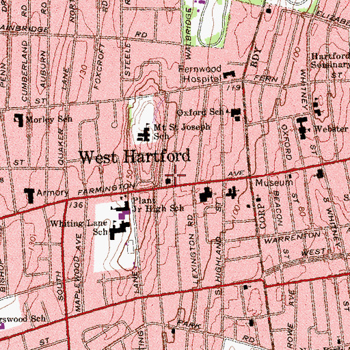 Topographic Map of Unity Church of Hartford, CT