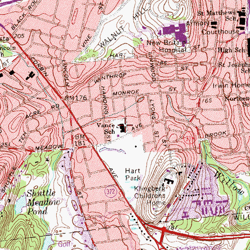 Topographic Map of Vance Elementary School, CT