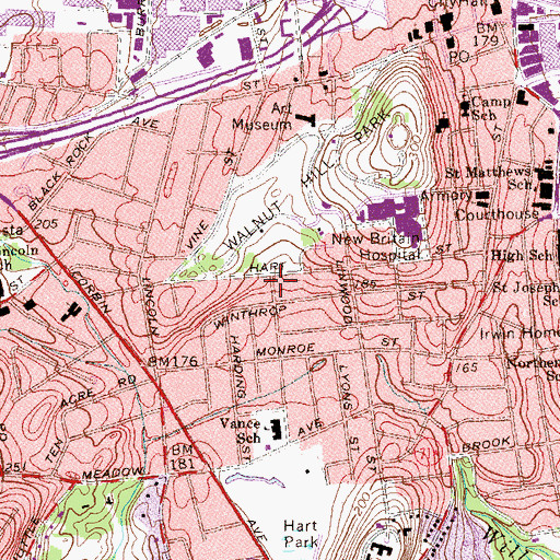 Topographic Map of Walnut Hill District Historic District, CT
