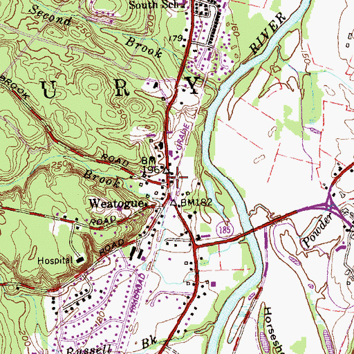 Topographic Map of Weatogue Post Office, CT