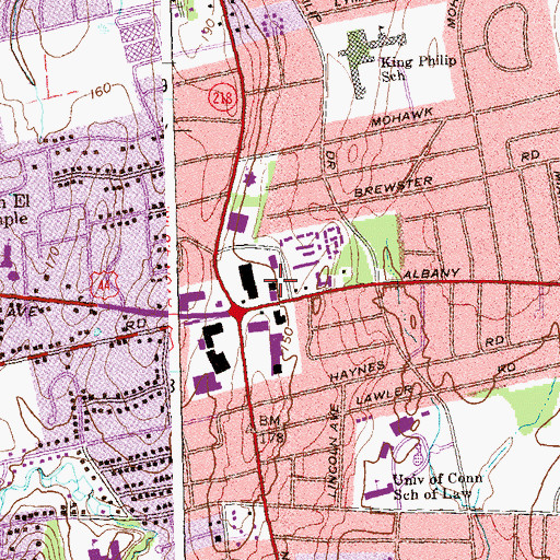 Topographic Map of Bishops Corner Post Office, CT