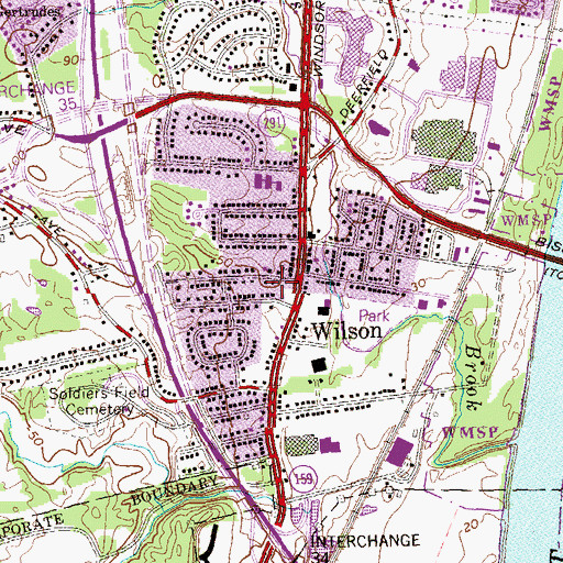 Topographic Map of Wilson Branch Windsor Public Library, CT