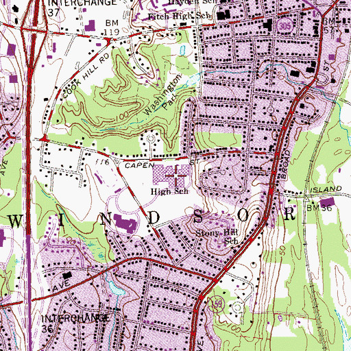 Topographic Map of Windsor High School, CT