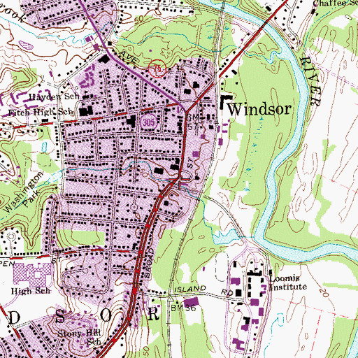 Topographic Map of Windsor Public Library, CT