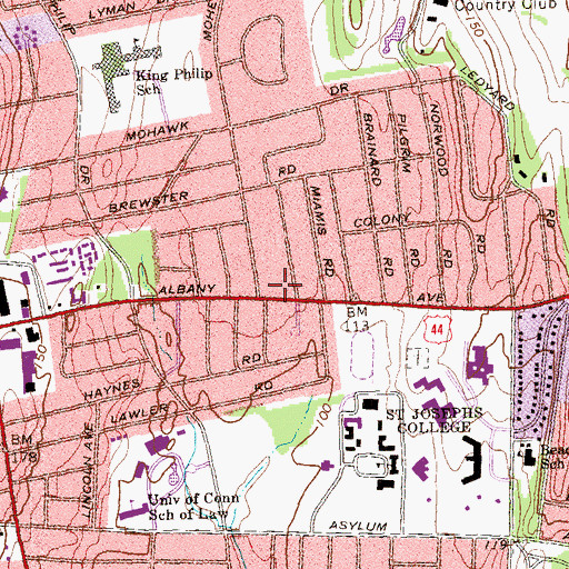 Topographic Map of Young Israel of West Hartford, CT