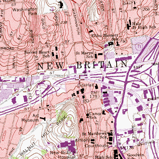 Topographic Map of YMCA, CT