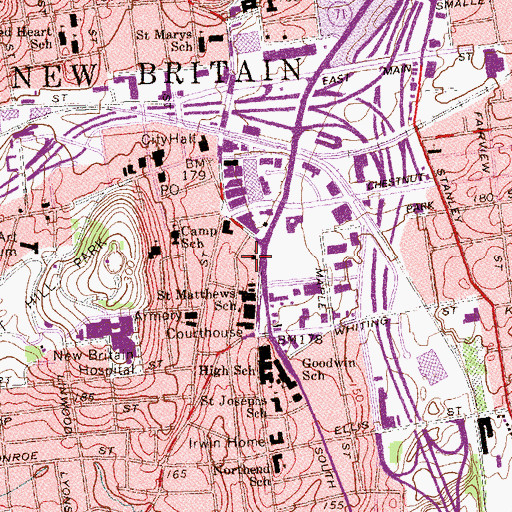 Topographic Map of YWCA, CT