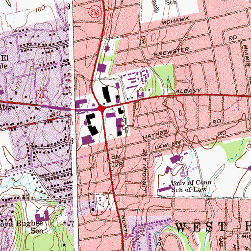 Topographic Map of Bishops Corner West Shopping Center, CT