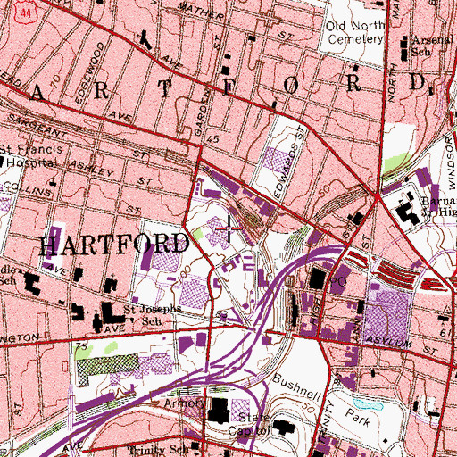 Topographic Map of Burr Mall Shopping Center, CT